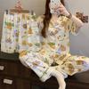 Буддийская капибара Летняя пижама для девочек Кардиган с коротким рукавом Тонкий Милый стиль Домашняя одежда Набор из трех предметов