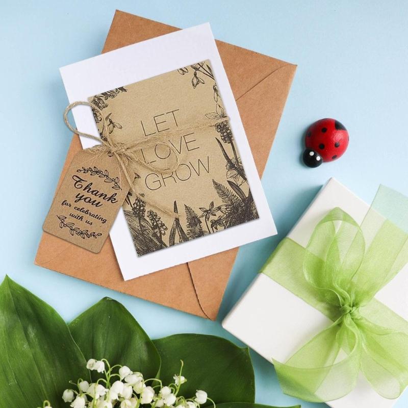 100 шт. Удобные запечатывающие конверты с декоративной натуральной бечевкой. Готовый к использованию набор поздравительных открыток для празднования