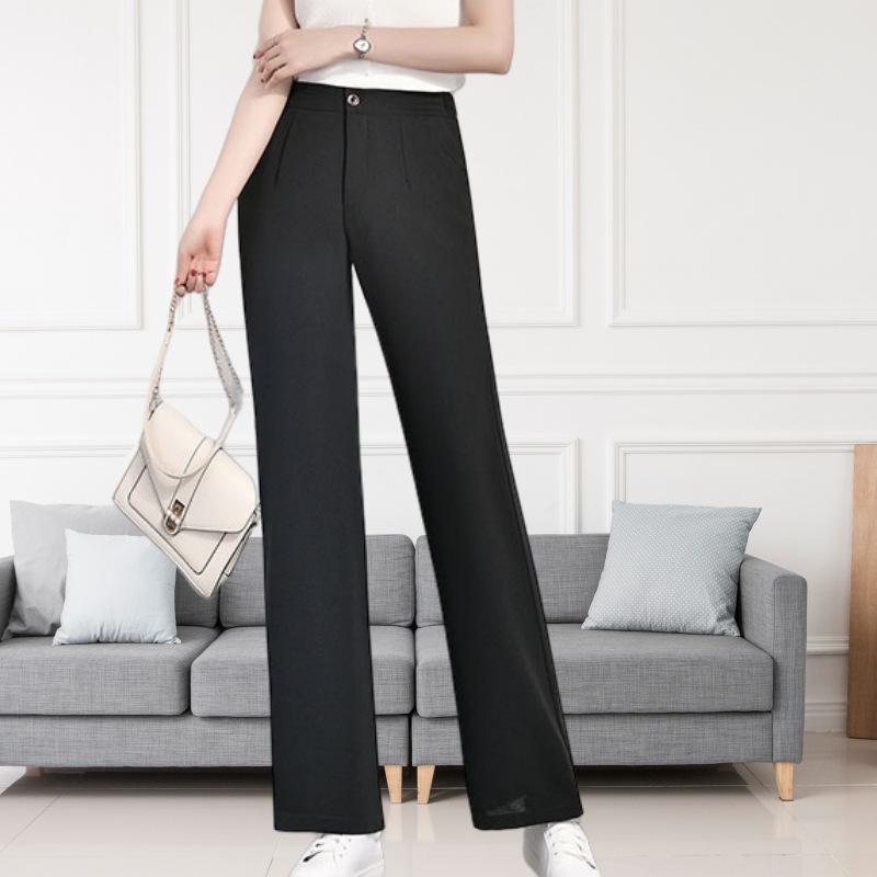 Women's High Waist Wide Leg Pants with Elastic Waist - Black, Loose Fit, Perfect for Spring and Summer