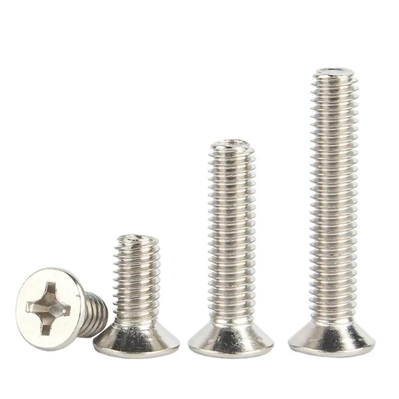 Никелированная углеродистая сталь крестообразная плоская потайная головка M1 M1.2 M1.4 M1.6 M1.7 M2 M2.5 M3 M3.5 M4 M5 M6 винты болты