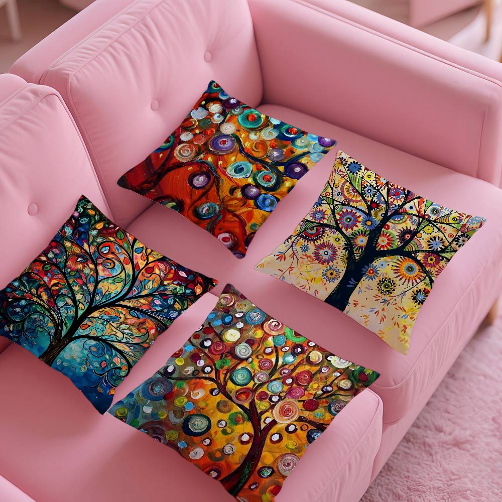 Colored Tree Pillow Case Pattern Printing Pillowcase Living Room Sofa Cushion Cover Bedroom Room Decor