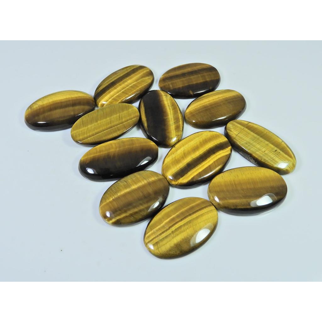 12Pcs Natural Brown Tiger eye Oval Shape Cabochon Loose Gemstone 295Cts. Lot C-2476