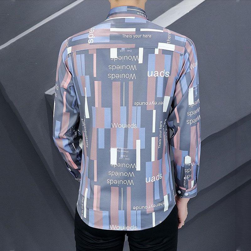 Smart Casual Sping Autumn Shirts Men Lapel Letter Printing Single Breasted Trend Fashion All-match Elastic Slim Long Sleeve Tops