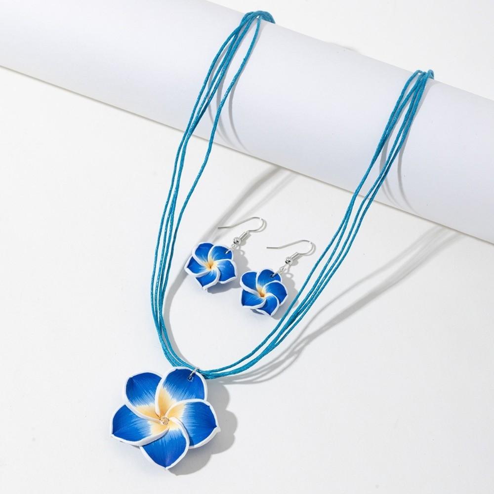 Soft Clay Flower Necklace Earrings Set Flower Jewelry Beach Vacation Accessory