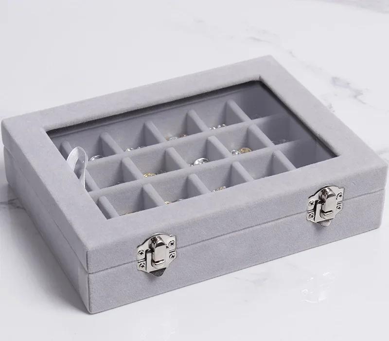 Коробка для хранения ювелирных изделий с 24 ячейками, портативная бархатная коробка-витрина для колец и ювелирных изделий, поднос, коробка для хранения косметики