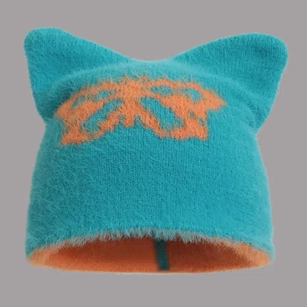 Star Cat Ear Woolen Hat Butterfly Brimless Beanie Cap Fashion Knitted Pullover Hat Girls