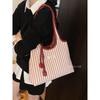 Commuter Large Capacity Stripe Canvas Bag Women 2025 New Versitile Fashion Shoulder Bag Go out to Work Tote Bag