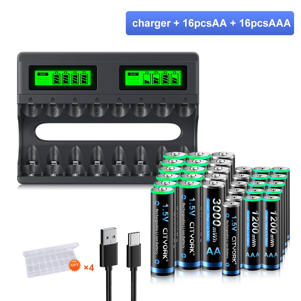 8slot LCD Smart 1.5V Li-ion Battery Charger+1.5V AA AAA Li-ion Rechargeable Battery