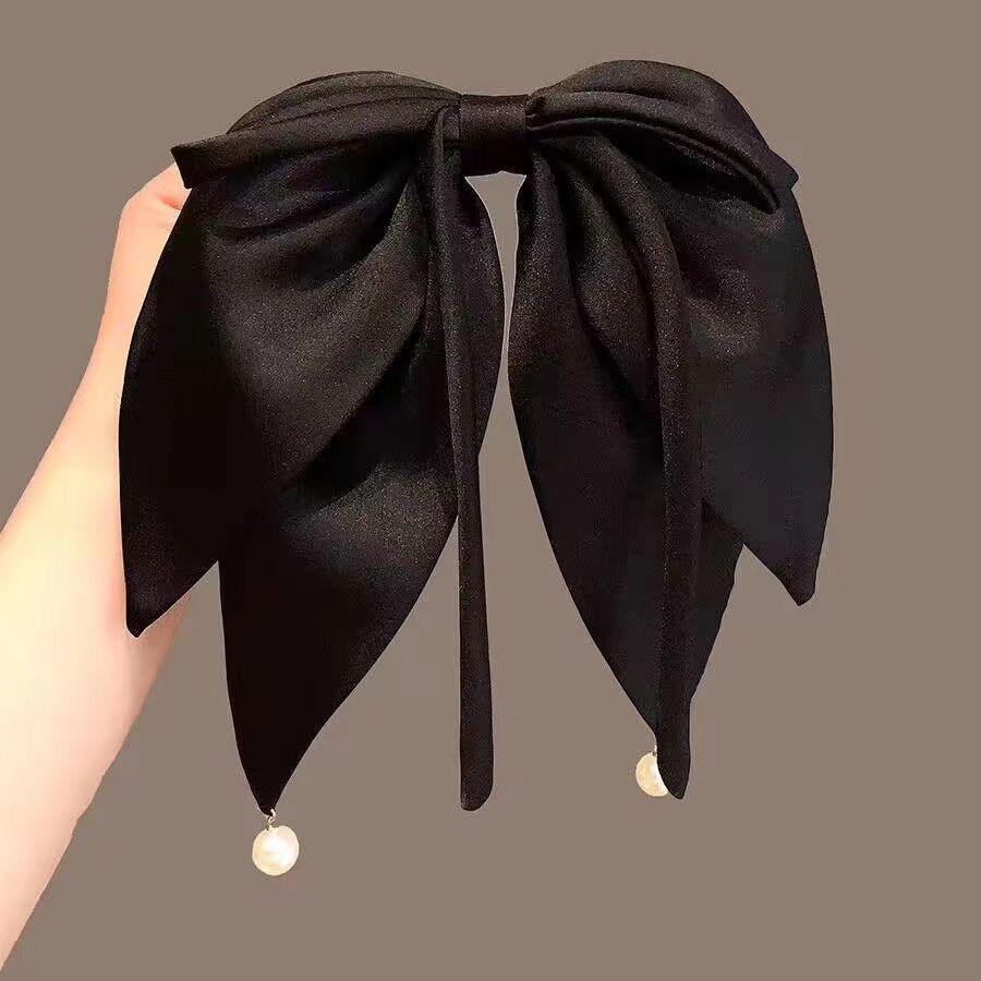 2023 Заколка для волос с большим бантом с атласным эффектом: Элегантная шелковистая лента с пружинным зажимом