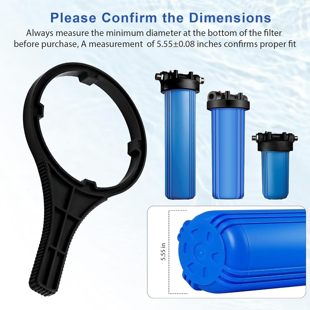 Heavy Duty Water Filter Wrench (6.38" Max Inner Diameter) For Big Blue-Style Filter Housings, Fit For Whole House Water Filter Systems Using 4.5"X