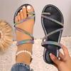 Модная женская обувь 2025 Новые тапочки женские с открытым носком Модные хрустальные пляжные повседневные тапочки Женские летние сандалии на плоской подошве больших размеров