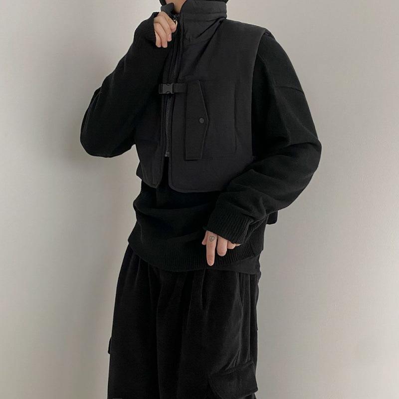 Дизайнерский рабочий жилет с воротником-стойкой, мужской зимний новый свободный повседневный жилет в корейском стиле