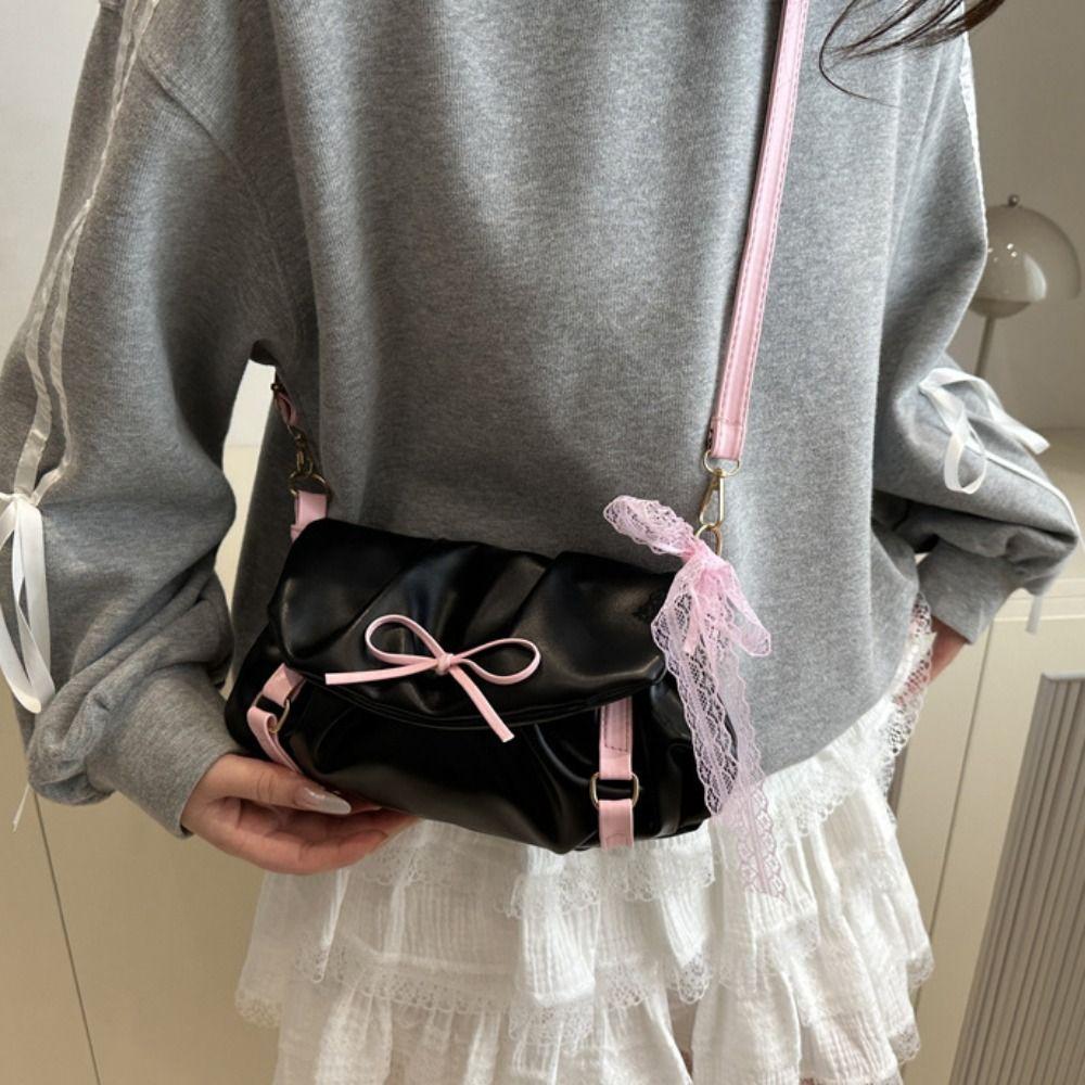 Сумка подмышку из ПУ кожи в стиле балеткор, плиссированная, с бантом и кружевом, Y2k, сумки на плечо, для девочек/женщин