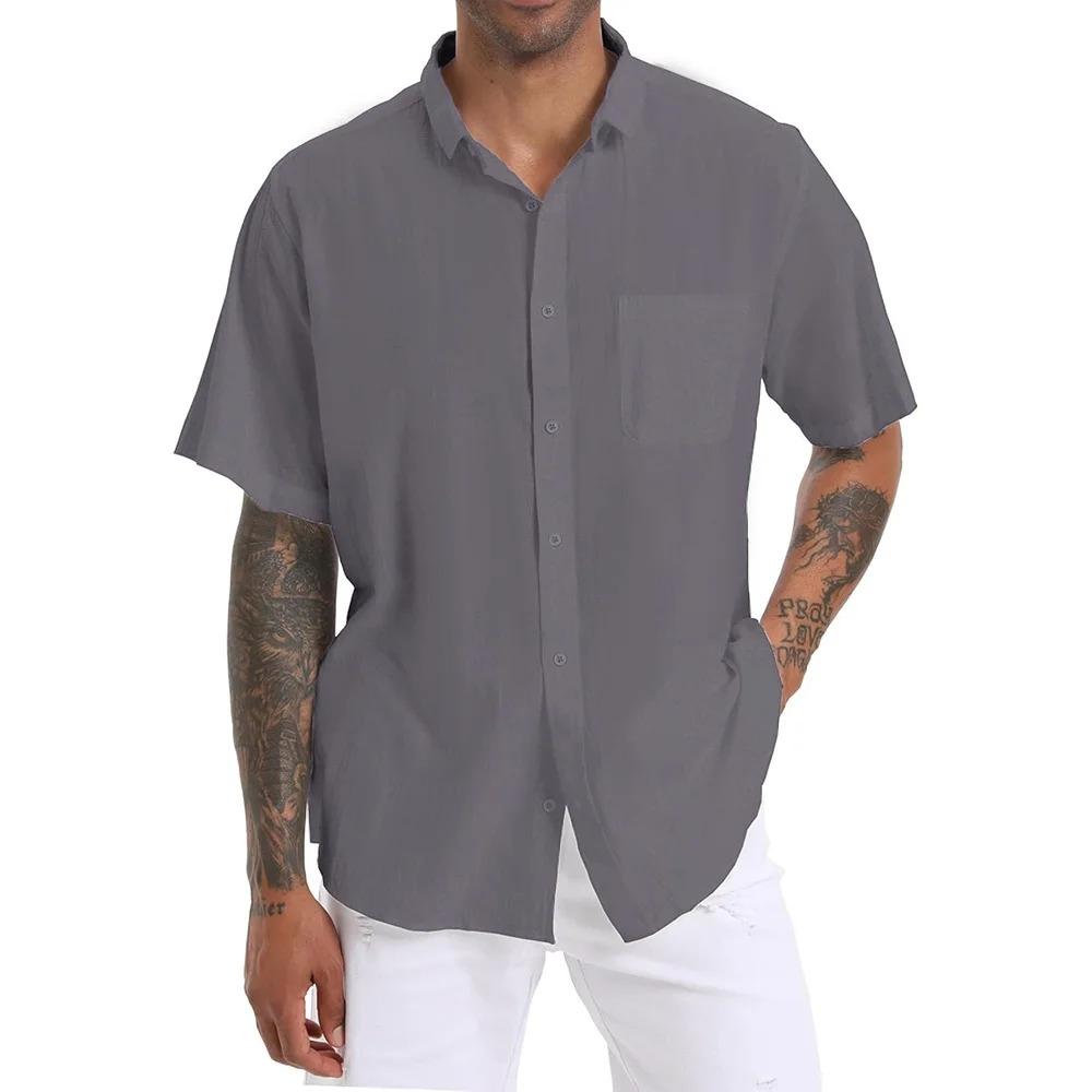 Повседневная рубашка с коротким рукавом для мужчин, однотонная, с лацканами, легкая, дышащая, стильная, мужские топы на пуговицах для повседневной носки