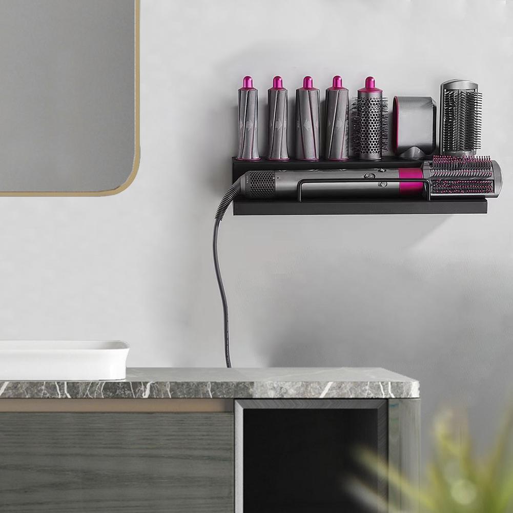 Wall-Mounted Bracket For Curling Wand/Hair Dryer Storage Rack Stand Multifunctional Large Shelf Hair Styling Tool Holder