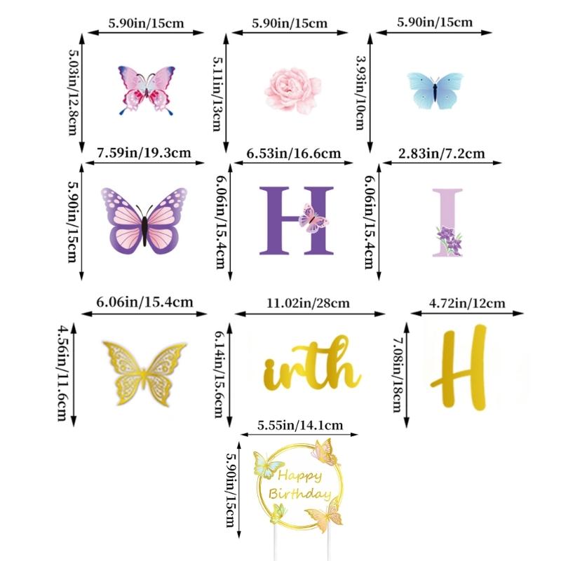 Butterfly Cake Toppers Set Party Supplies Hanging Swirls Colorful Banners Paper Texture for Creative Butterfly Dessert