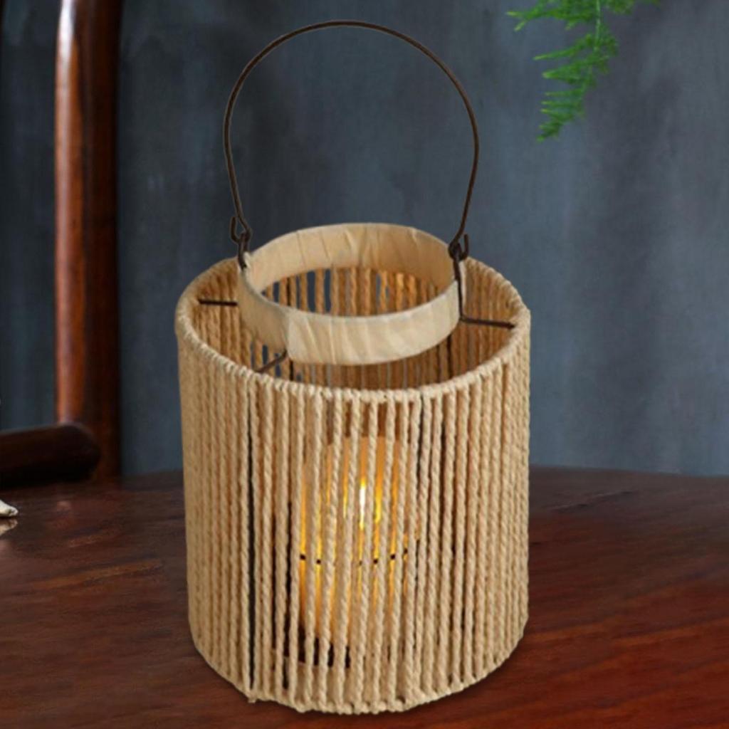 Woven Lantern,Paper Rope Tea Light Candle Holder Handcraft Rustic Hanging for Tabletop Outdoor Home