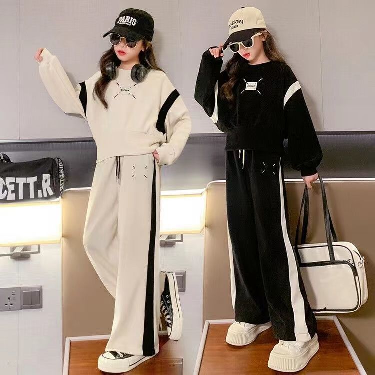 Комплекты одежды для девочек Весна и Осень Лонгслив Худи Широкие брюки Детские костюмы 6 8 10 12 14 лет