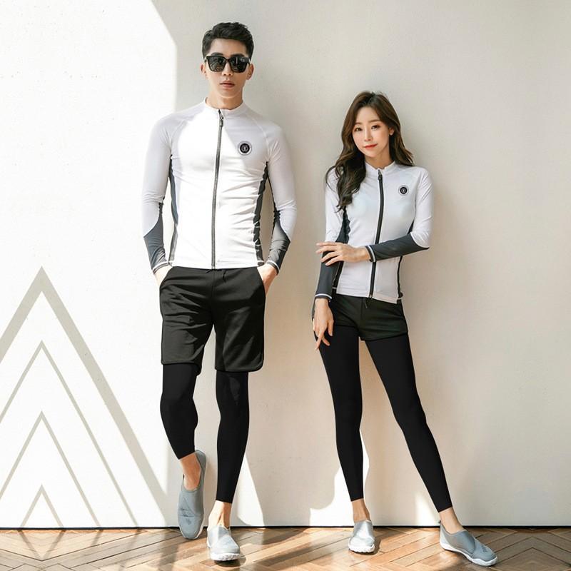 Men Women Long Sleeve Shorty Wetsuit Rash Guard Quick Dry Sun Protection Swimming Diving Snorkeling