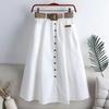 Summer Solid Color Loose Casual with Belt Skirts Women Vintage Aesthetic Chic Party Dress Female High Waist Sexy Femme Clothes