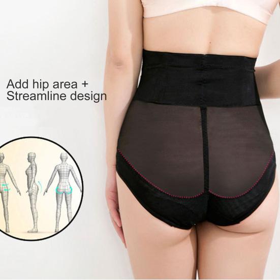 Women Shaping Brief High-waist Cross Compression See Through Breathable Holes Underwear Sexy Panties