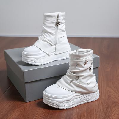 Модные туфли 8 см для женщин, женские сапоги до середины голени, современные сапоги на платформе, женские туфли в стиле панк с квадратным носком и боковой молнией на квадратном каблуке