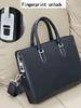 Men's Genuine Leather Anti-Theft Fingerprint Lock Briefcase - Top Layer Cowhide, Large Capacity, High-End Business Commute Handbag