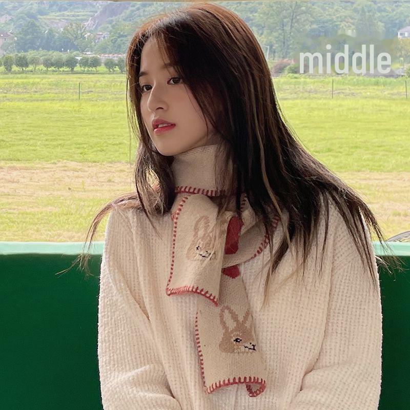 Короткий вязаный шарф для женщин на осень и зиму - мягкий, теплый в корейском стиле с рисунком в виде головы кенгуру