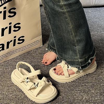 Пляжные сандалии на платформе-маффине, в сказочном стиле, римские сандалии, универсальные модные сандалии, женские летние