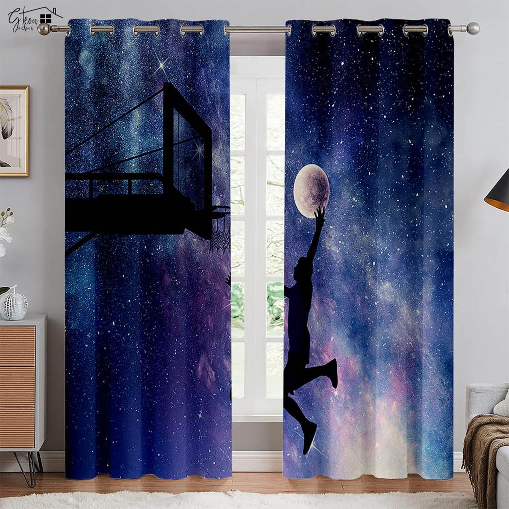 2 шт. Крутые шторы с изображением баскетбола и 3D-печатью для соревнований по баскетболу Slam Dunk, декоративные шторы для гостиной, комнаты для мальчиков, можно стирать в стиральной машине