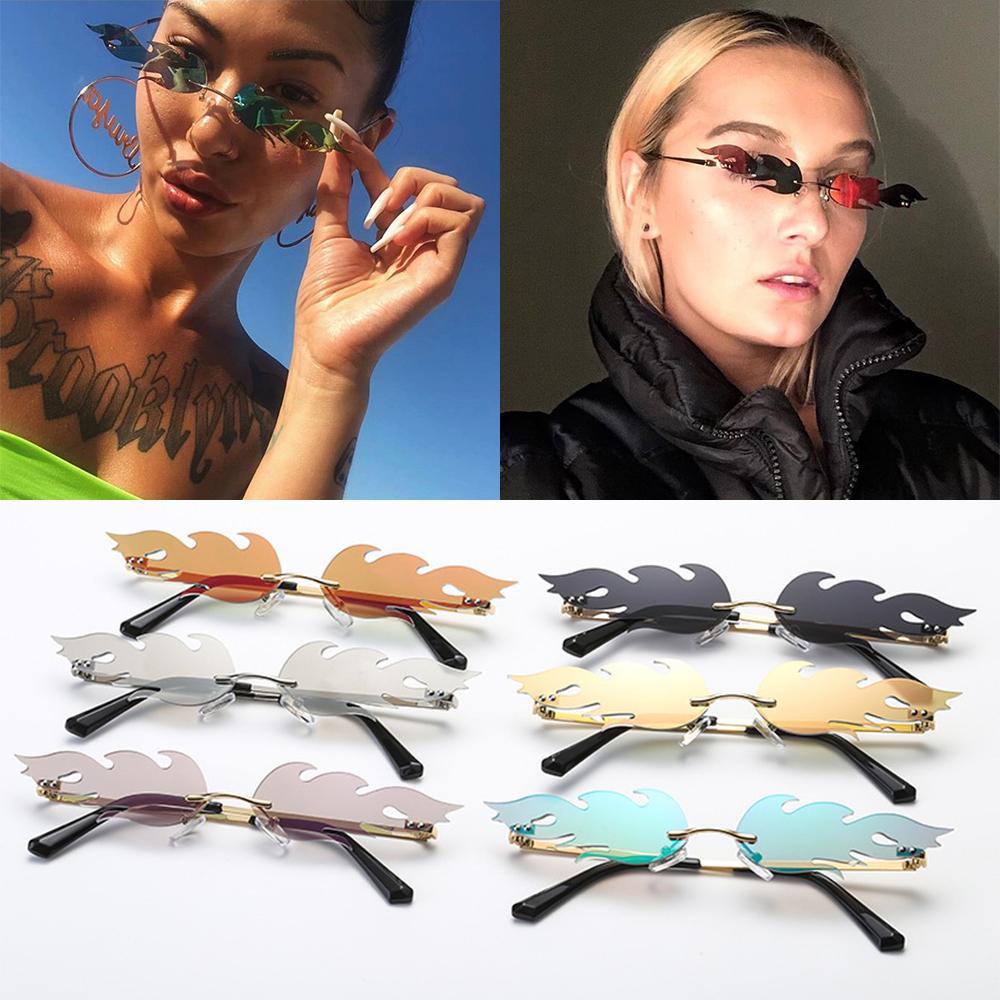 UV 400 Trending Narrow Sunglasses Rimless Fashion Sunglasses Fire Flame Wave Sun Glasses