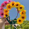 Realistic Sunflower Garland Headband Bohemian Crown Headpiece Tiaras Flower Hairband Women Wedding Party Accessories