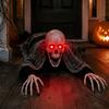 Scary Lawn Ornaments Halloween Breaking Ground Skeleton, Giant Glowing Skull Yard Prop with Outdoor Decorations Poseable Arms, Decoration for