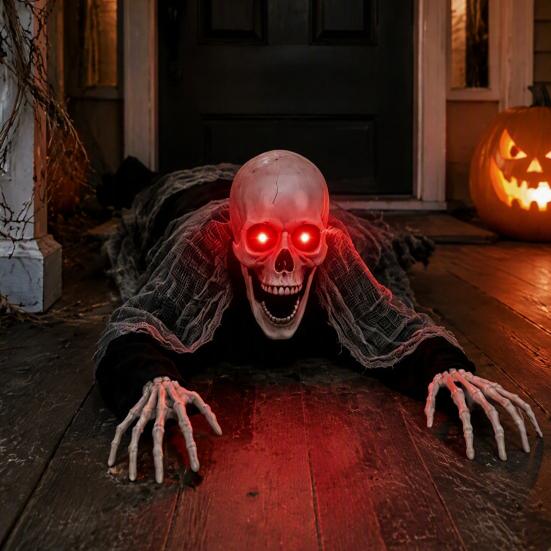 Scary Lawn Ornaments Halloween Breaking Ground Skeleton, Giant Glowing Skull Yard Prop with Outdoor Decorations Poseable Arms, Decoration for