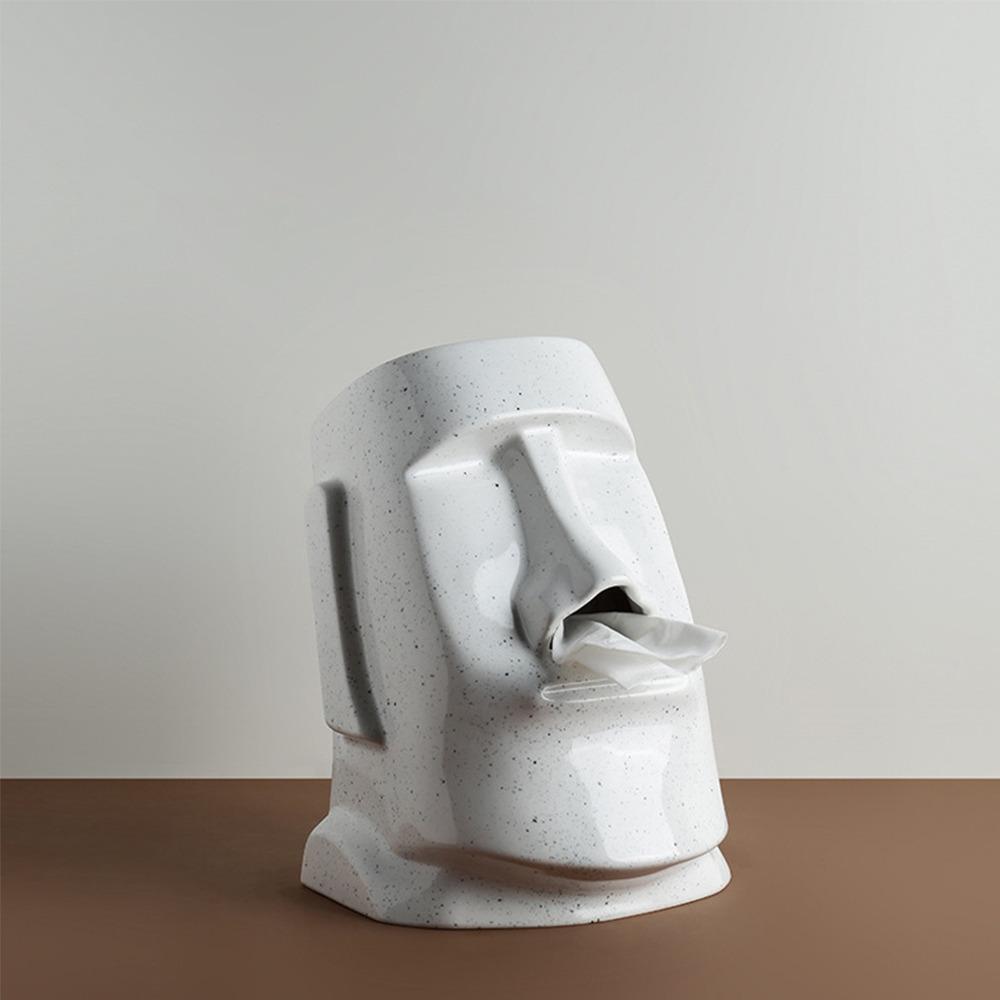 Прочная статуэтка Моаи Шкатулка для салфеток Керамическая Многофункциональные коробки для бумаги Настольный декор Фигурки для рабочего стола