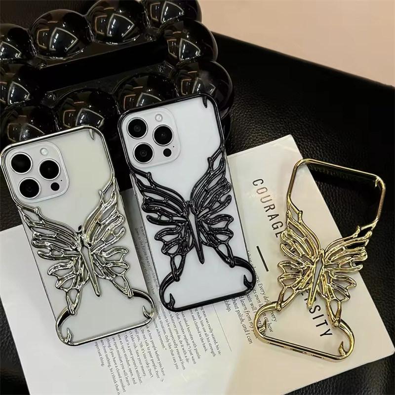 3D Чехол для телефона с полым узором бабочки для отвода тепла для iPhone 17 Air 16 15 14 13 12 11 Pro Max Plus Гальванизированная жесткая задняя крышка