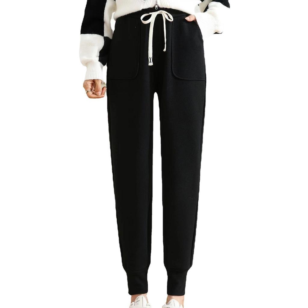 2026 Осень Зима Двусторонние Бархатные Ветрозащитные Уличные Спортивные Брюки Женские Свободные С манжетами Большие Карманы Утепленные С высокой посадкой Термо Спортивные Брюки