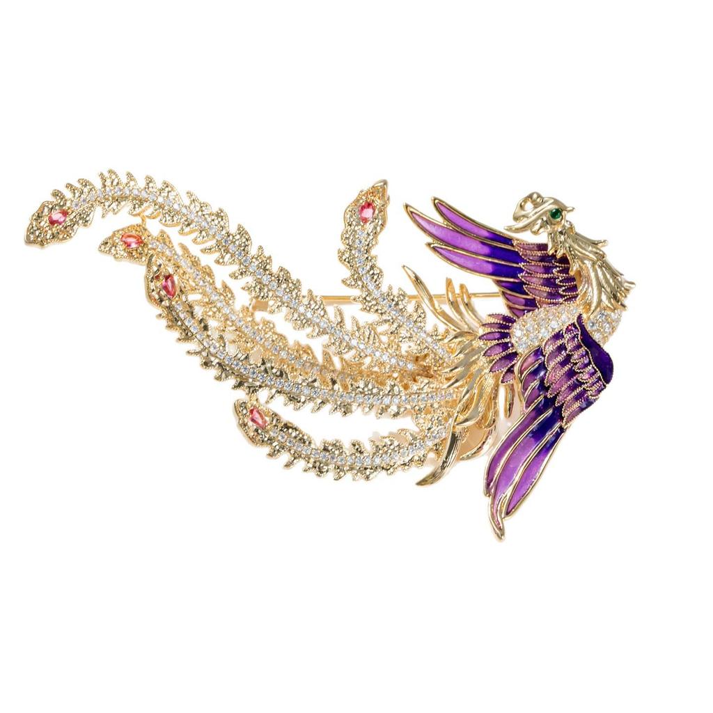 Boxin Cloud Chinese Gold Phoenix Enamel Brooch - Elegant Women's Niche Design