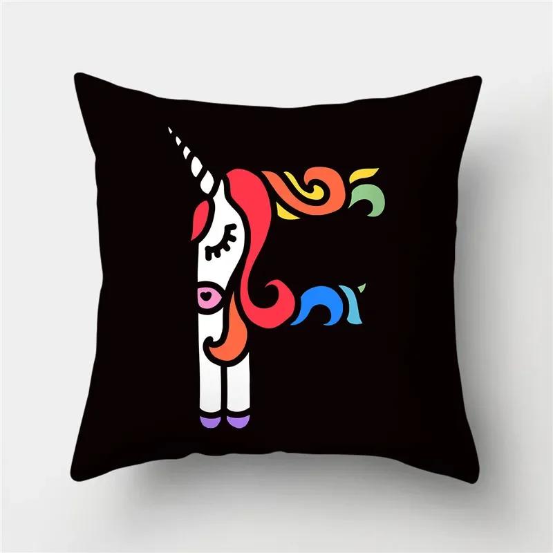 Буквы Единорог Наволочка Полиэстер Принт Наволочка Диван Декор Подушка Дом