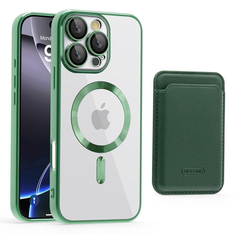 For Magsafe Wallet Leather Plating Clear Case For iPhone 12 13 14 15 16 Pro Max 11 Card Holder Phone Bag Cover