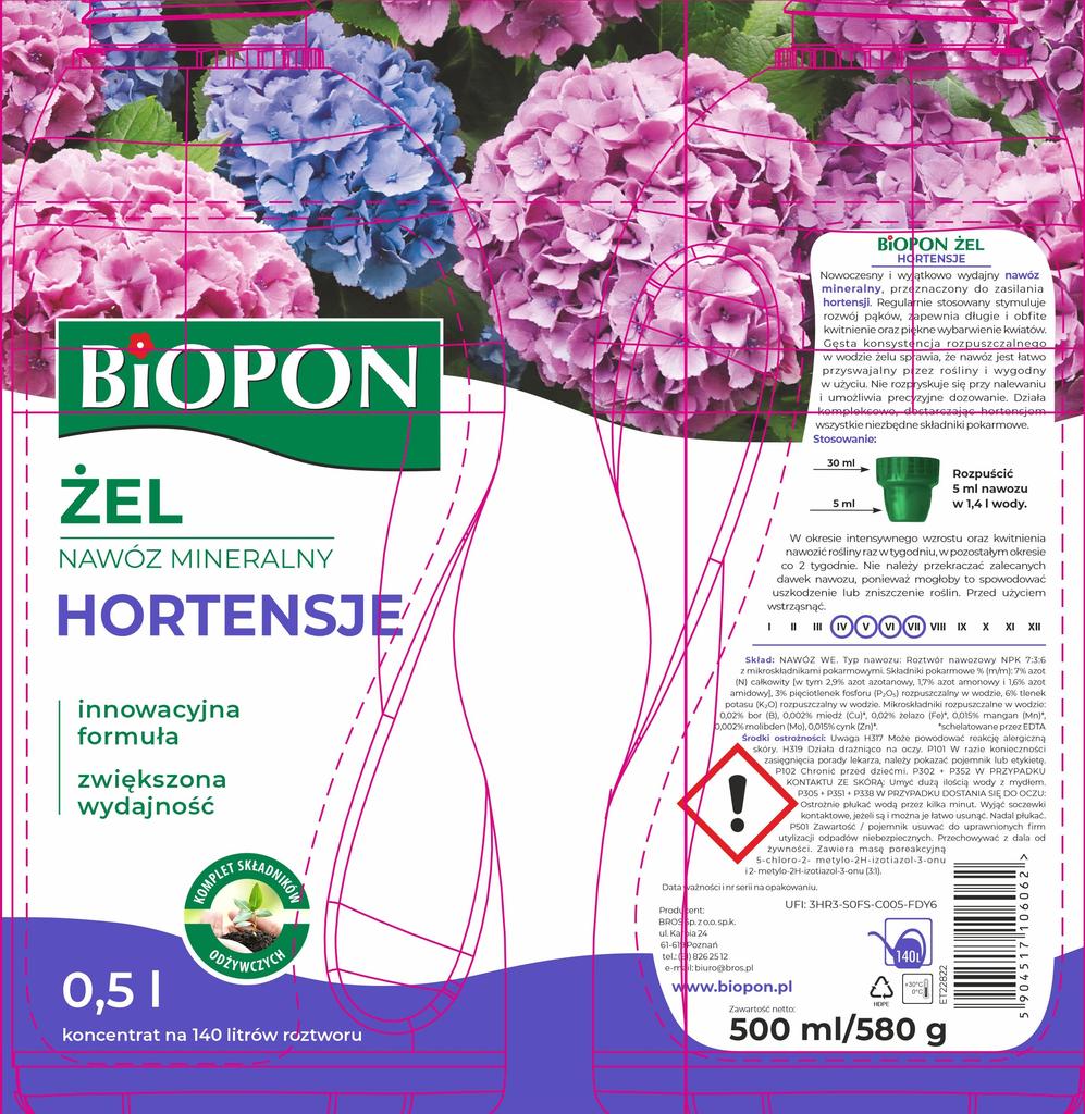 BiOPON nawóz mineralny w żelu do zasilania hortensji 500ml