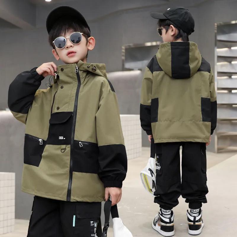 Children's Spring and Autumn Windbreaker Big Children's Thin Western Style Casual Hooded Jacket for Boys