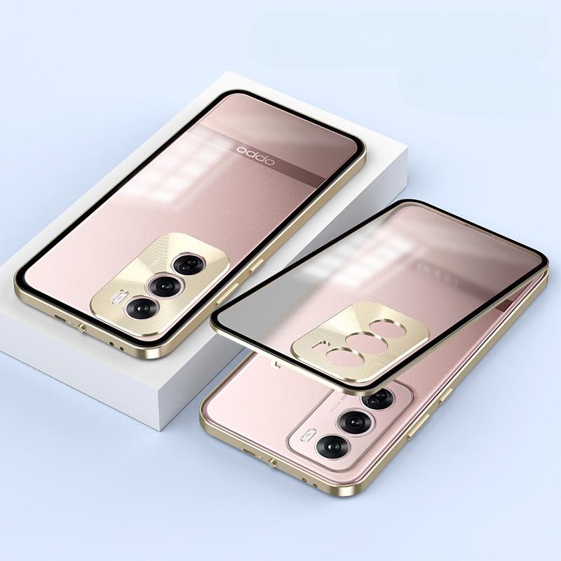 Ударопрочный чехол для телефона OPPO Reno 12 Pro, алюминиевый сплав, металлический каркас, матовая прозрачная акриловая задняя крышка для Reno 12Pro