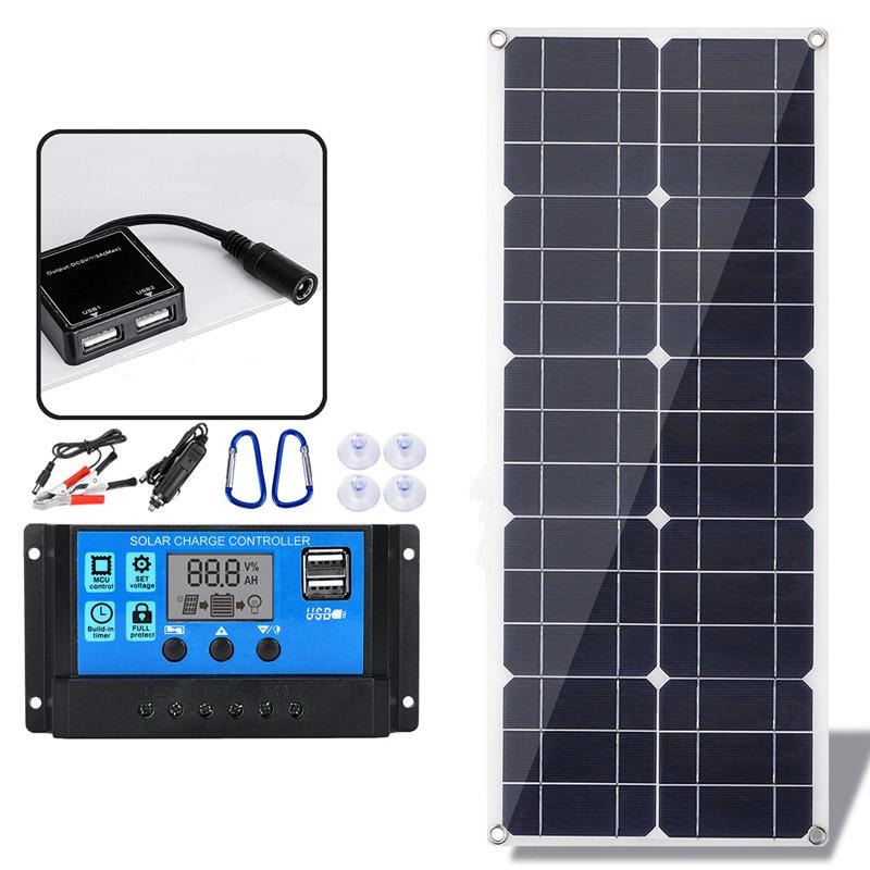 Монокристаллическая солнечная панель 18 В 200 Вт, двойной аккумулятор 12 В/5 В постоянного тока USB для автомобиля на колесах, комплект аккумуляторов для автодома с солнечным контроллером 10 А и кабелями