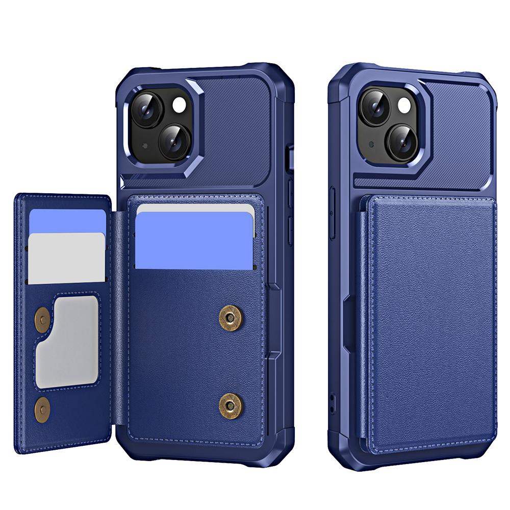 For iPhone 15 Plus Case Card Slot Kickstand Leather+TPU Reinforced Corner Phone Cover