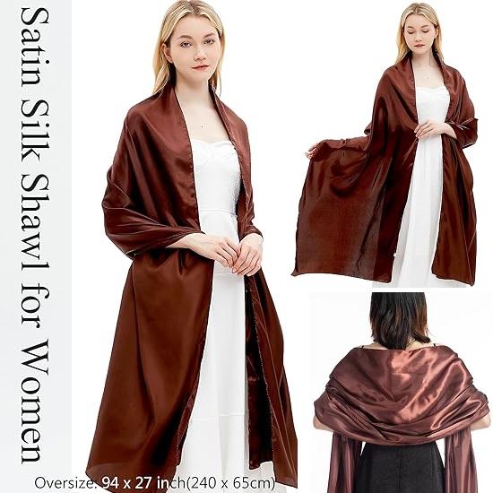 240*65cm Extra-long Women's Silky Satin Shawls and Wraps, Lightweight Head Scarves, Evening Pashmina Vintage Sheer Stole