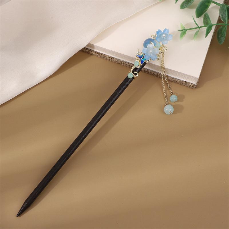 Ancient Style Tassel Hairpin - Imitation Ebony Wood, Hanfu Accessories, Chinese Jewelry for Women