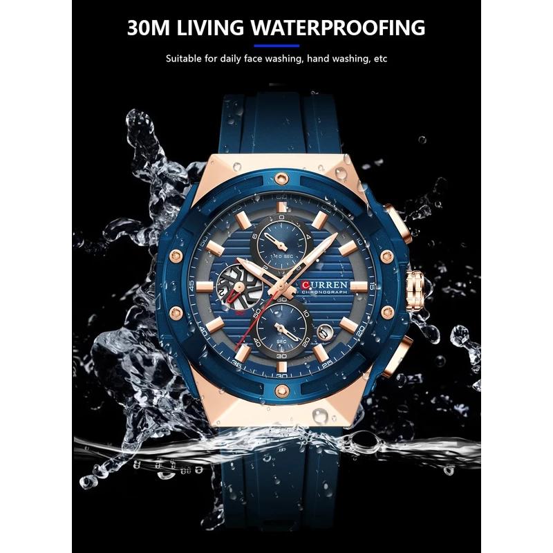 CURREN Top Luxury Quartz Men's Watch Silicone Strap Multifunctional Timing Code Classic Luminous Waterproof Men's Watch