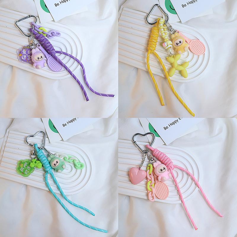 Милый мультяшный флокированный брелок-подвеска Labubu, креативный плетеный шнурок, украшение для подвешивания на рюкзак, аксессуары, подарки