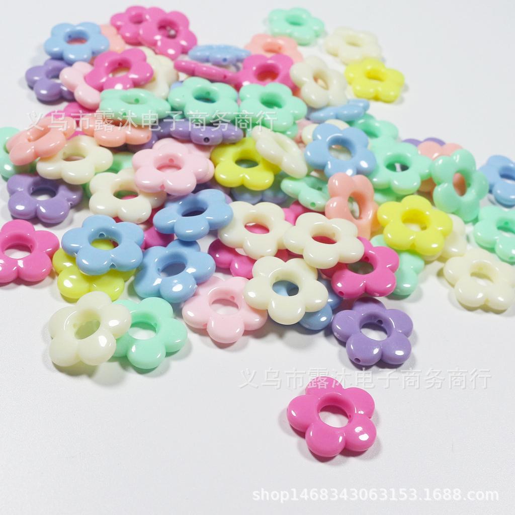 Spring Color 19*5mm Hollow Five-Petal Flower Beads, Mixed Colors, Large Hole for DIY Beading